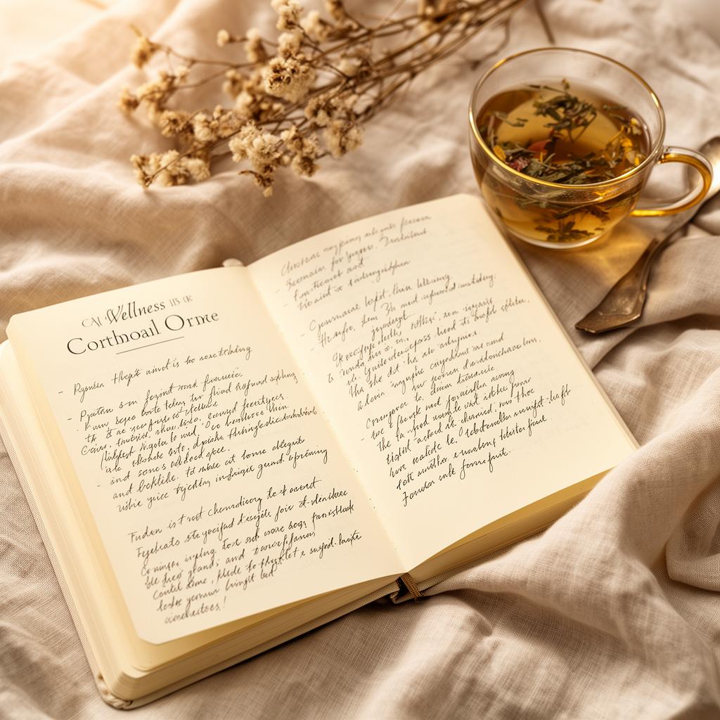 Wellness journal with handwritten notes and herbal tea